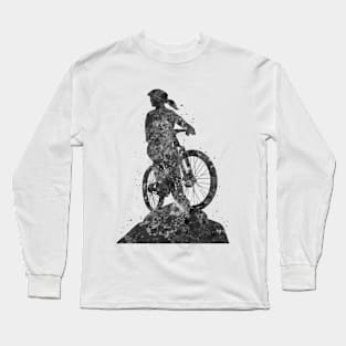 Mountain biker girl black and white Long Sleeve T-Shirt